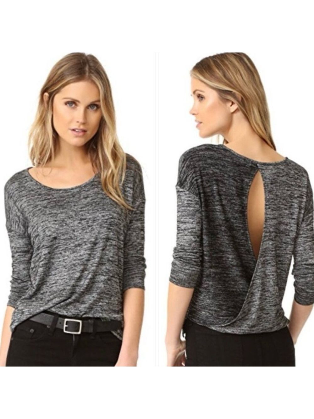 Rag & Bone Long Sleeve Open Back Mia Black White Knit Top Women’s Size L